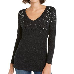 INC Black Pearl & Gem Embellished Shirt SZ XL